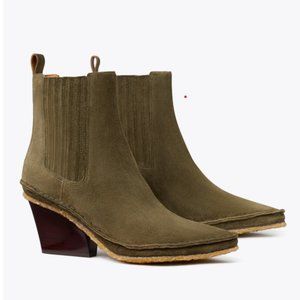 NWT - Tory Burch Lila Heeled Ankle Boot - Olive